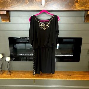 Black Cold Shoulder Dress with Gold Embellishment- XL - NWT
